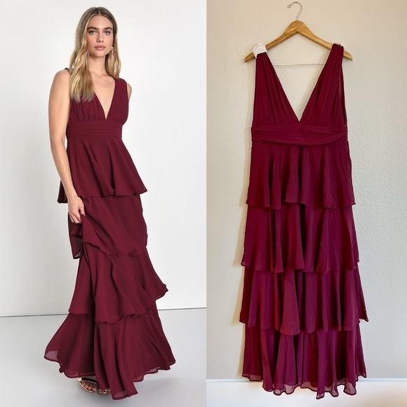 Amazing Evening Burgundy Tiered Maxi Dress XL - Picture 1 of 8